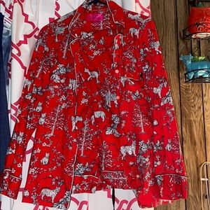 Victoria's Secret Red Pajama Set with White and Black Print